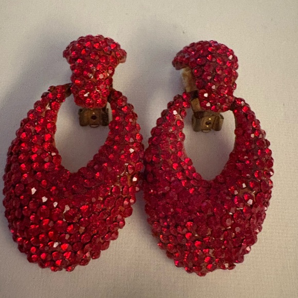 Vintage Bellini Vibrant Red Swarovski crystal drops earrings New/Clip/ Designer - Picture 1 of 13